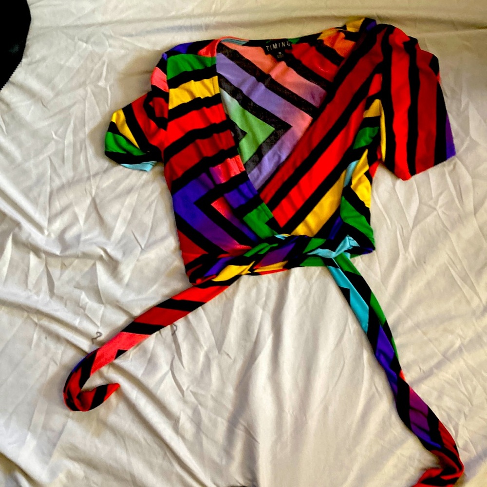 Crop top wrap rainbow shirt